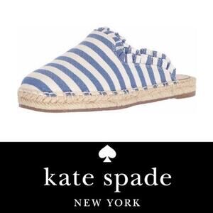 Kate Spade Laila Striped Canvas Espadrille Mules Blue Cream Ruffle NEW Size 7